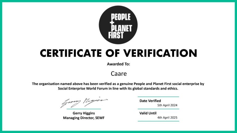 Caare is People and Planet First (P+PF) Verified!